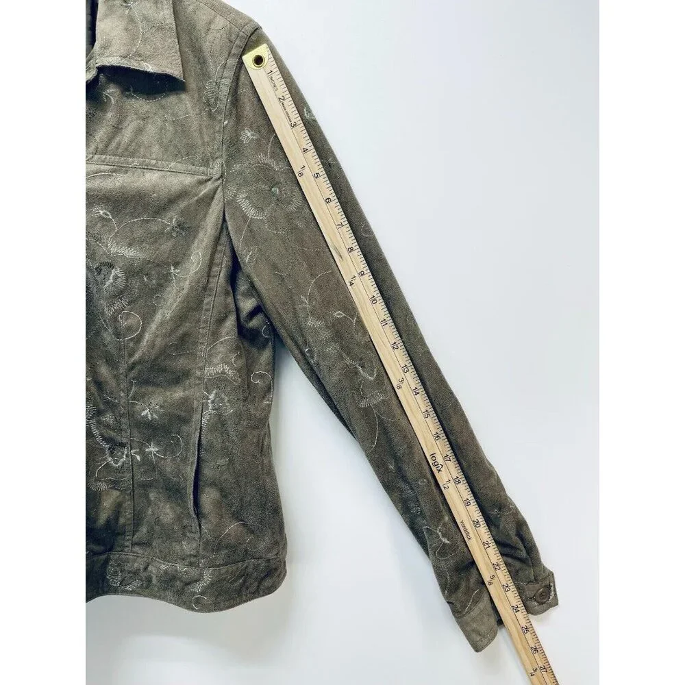 RAFAEL Blazer Jacket Size 10 Women’s Floral Embroidered Faux Suede Button Front - Picture 2 of 12